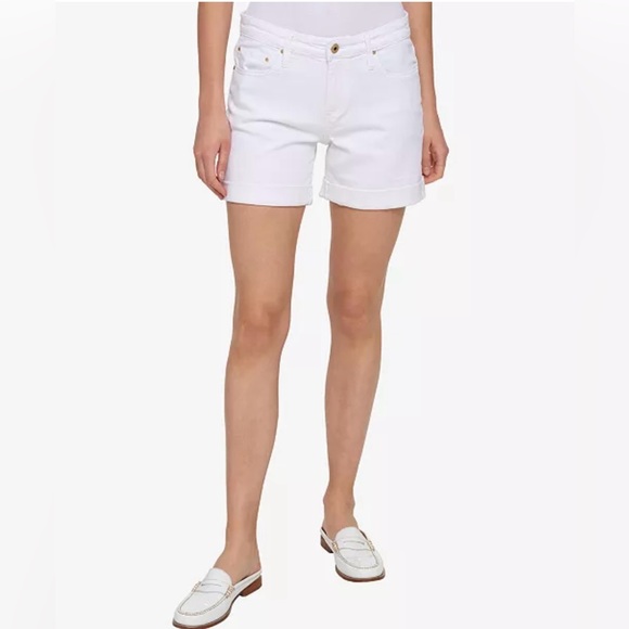 Tommy Hilfiger White TH Flex Cuffed Denim Shorts - Picture 1 of 11